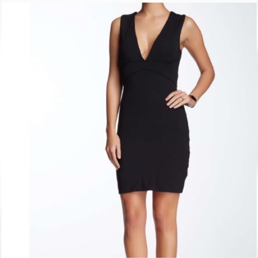 Tart Plunge Black Midi Sleeveless Dress Modal Soft Stretch M